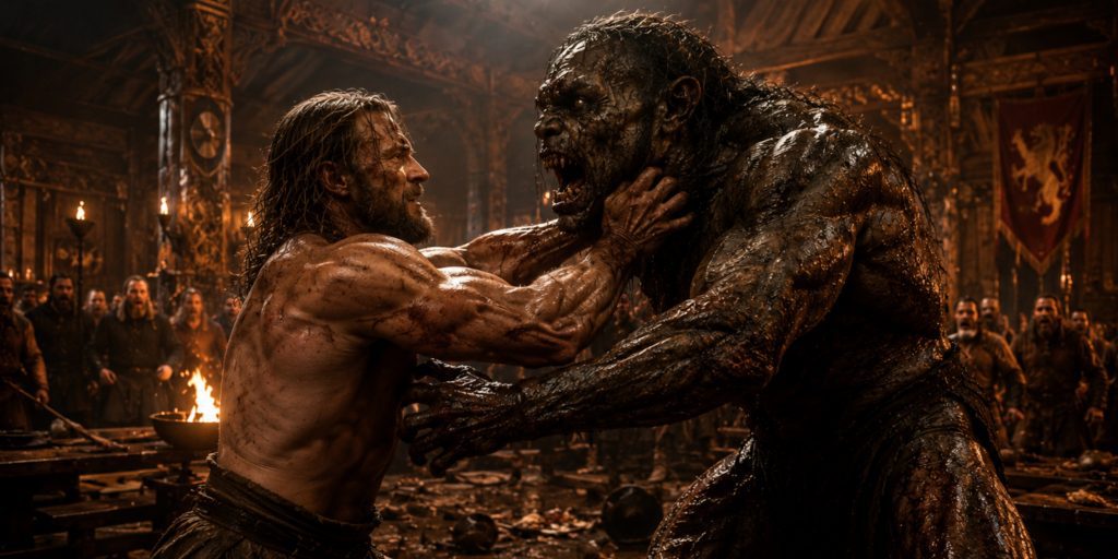 Beowulf fights Grendel