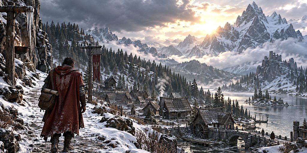 Imperial messenger at dawn in Skyrim