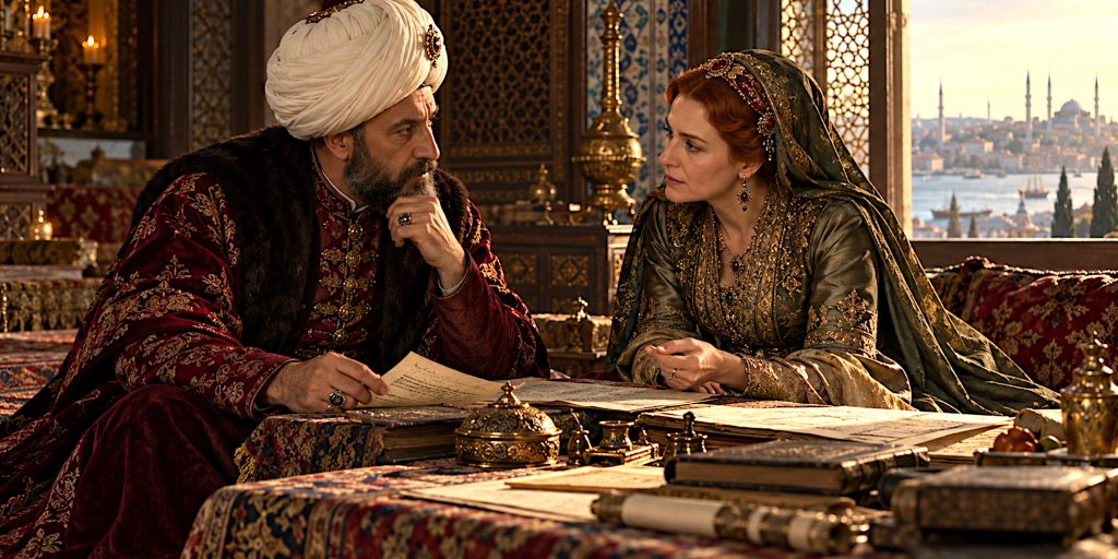 Suleiman and Hürrem consulting at cour